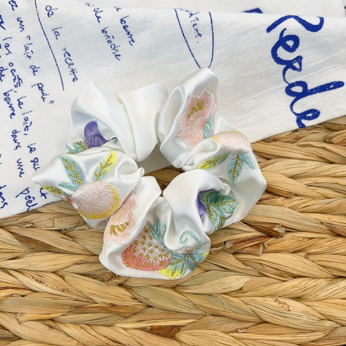 Pastel Breeze - Embroidered Scrunchie