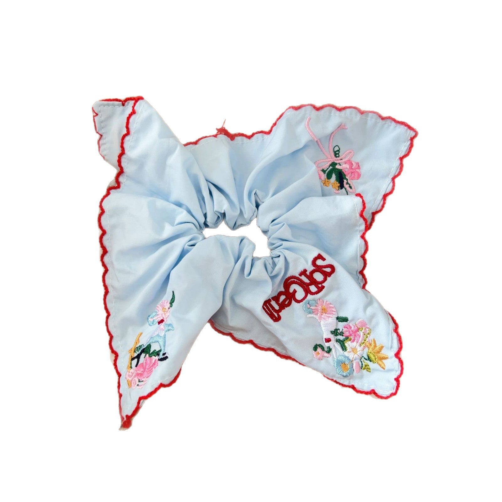 Sky Blue Dream - Floral Embroidered Scrunchie