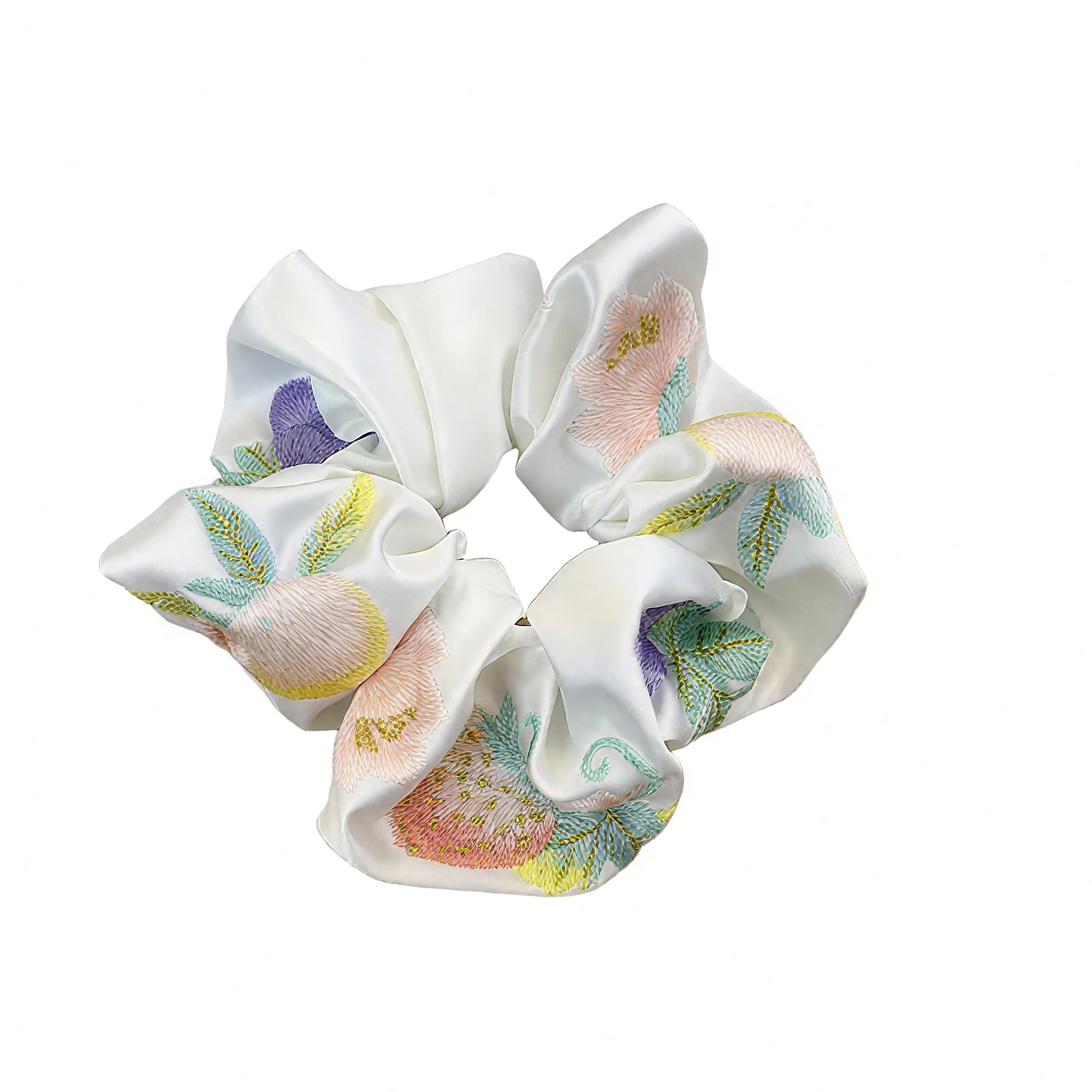 Pastel Breeze - Embroidered Scrunchie