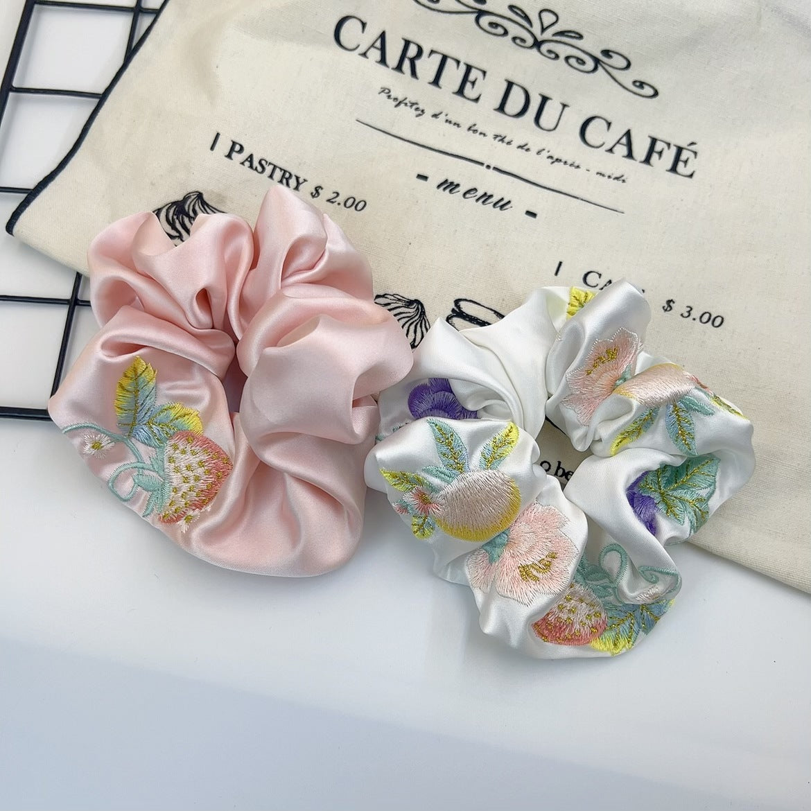 Pastel Breeze - Embroidered Scrunchie