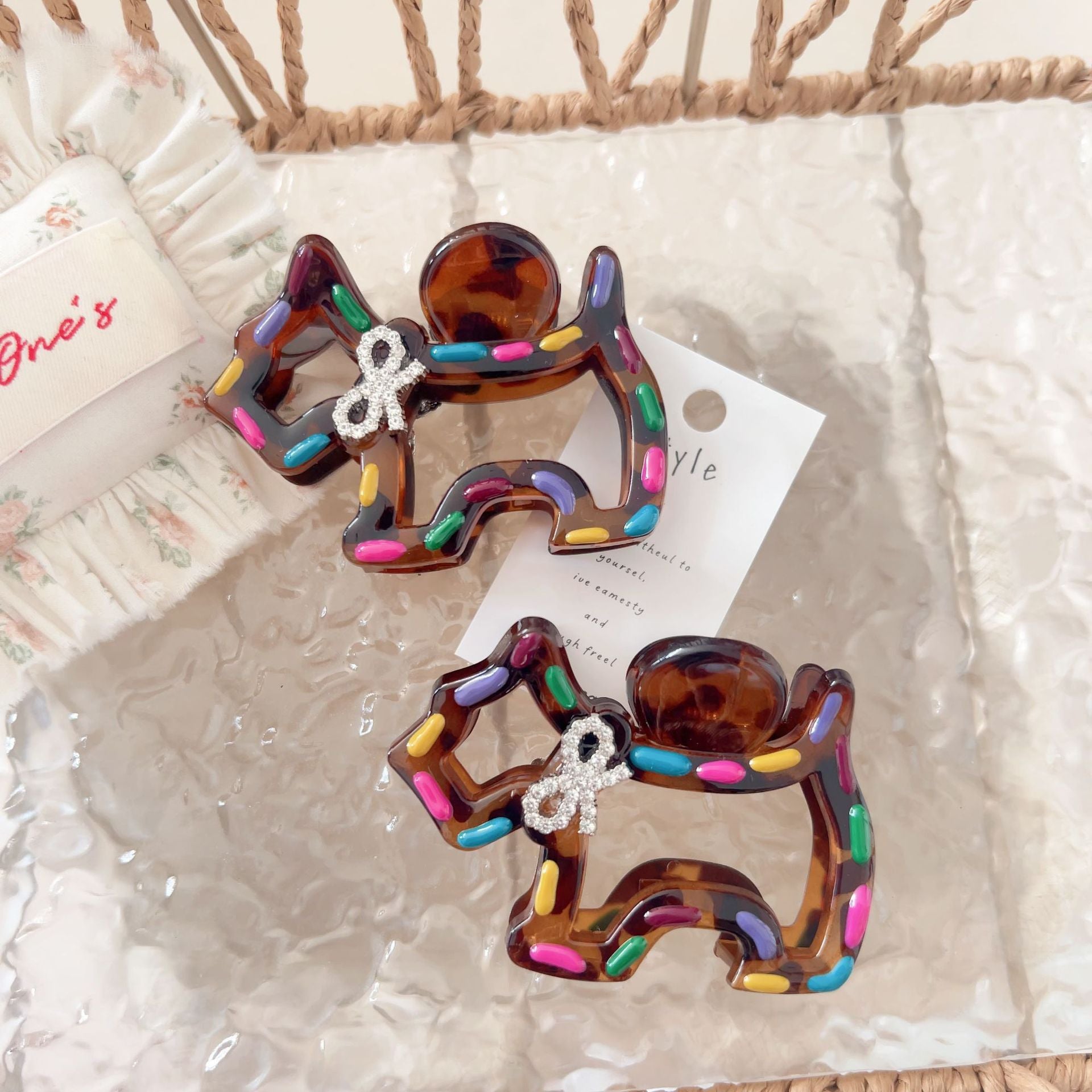 Rainbow Drops - Dog-shaped Mini Hair Claw Clip